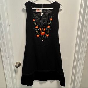 Vintage Lucie Linden Wool Floral Dress EU size 36/ Size 4 Black Scoop Neck *READ